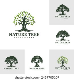 Set of Tree logo design vector. Nature trees vector illustration. Oak tree logo concept