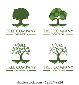 Set  tree logo illustration. Vector silhouette of a tree  isolated on a white background