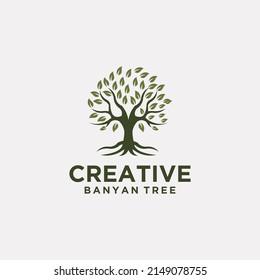 Set the tree logo is a lush tree symbol of life, beauty, growth, gardening or eco green business. 