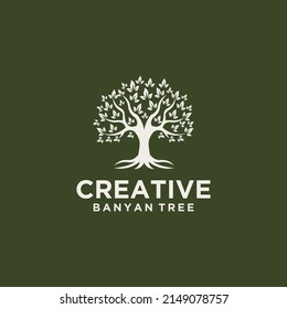 Set the tree logo is a lush tree symbol of life, beauty, growth, gardening or eco green business. 