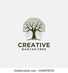 Set the tree logo is a lush tree symbol of life, beauty, growth, gardening or eco green business. 