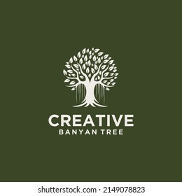 Set the tree logo is a lush tree symbol of life, beauty, growth, gardening or eco green business. 