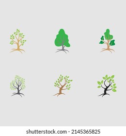set of Tree logo template vector icon illustration in gray background
