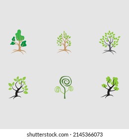 set of Tree logo template vector icon illustration in gray background