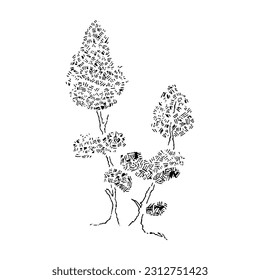 Set of tree Minimal style cad tree stilization line graphics trees logo elements outline symbol for architecture and landscape design drawing. Vector illustration isolated on white background