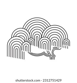 Set of tree Minimal style cad tree stilization line graphics trees logo elements outline symbol for architecture and landscape design drawing. Vector illustration isolated on white background