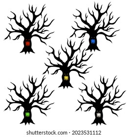 set of tree monsters drawing, vector illustration