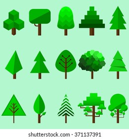 set of tree on green background, vector illustration.