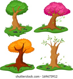 Set of tree on white background