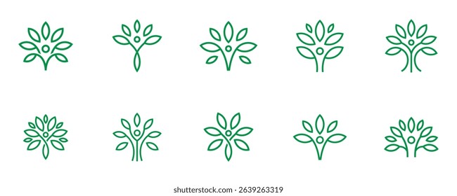 set of tree people logo design line art vector illustration