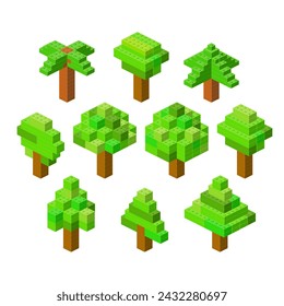 Set tree plant in isometry. Vector