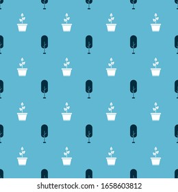 Set Tree and Plant in pot on seamless pattern. Vector