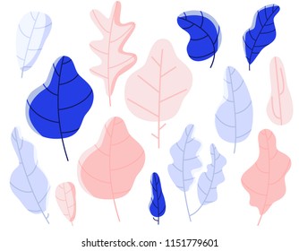 Set tree and plants, leves template. Flat illustration.