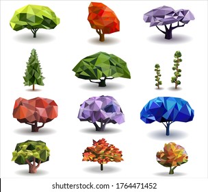 Set tree polygon vector ,nature design low poly concept,icons art, vector art and illustration.
