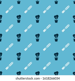 Set Tree in pot and Gardening handmade scissors for trimming on seamless pattern. Vector