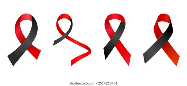 Set of tree red and black ribbon awareness Black Lives Matter, Murder Victims, Sepsis. Isolated on white background. Vector illustration.