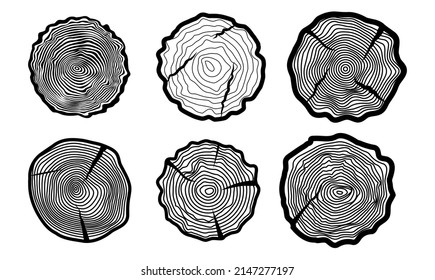 Juego de iconos de corteza de árbol.Ilustración vectorial