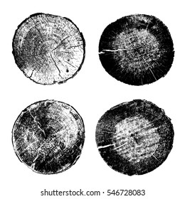 Set of Tree rings, logs, wood trunks. Vector illustration, isolated on white background