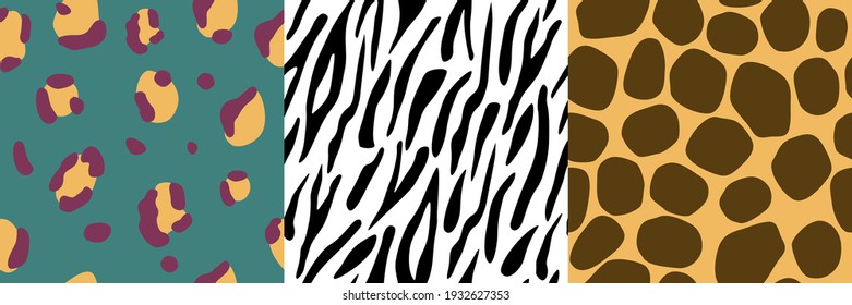 Set of tree seamless vector patterns - leopard, zebra, giraffe