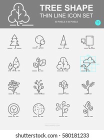 Set of Tree shape Vector Line Icons. Includes leaf, forest, trees, botany and more. 50 x 50 Pixel.