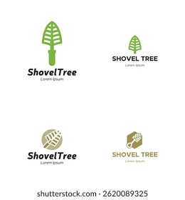 Conjunto de árvore pá logotipo projeto, ícone da pá do jardim isolado no fundo branco.