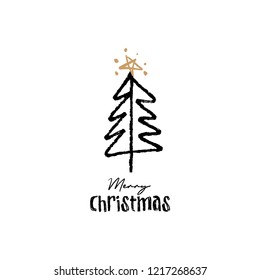 Set of tree and sign Merry Christmas, hand drawn lettering style font. Print for greeting cards and posters, photo overlays, prints and more. Hand drawn elements