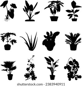 set of tree silhouette design white background