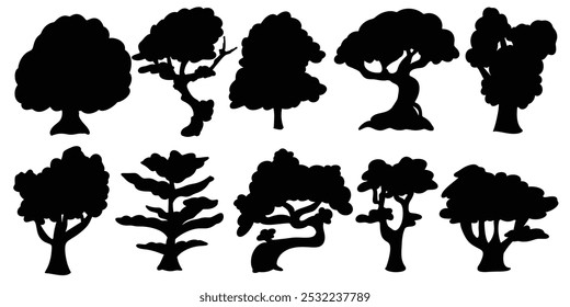 set of tree silhouette element for design. simplistic, black, and shadow concept. nature, plant, forest, and decoration themes