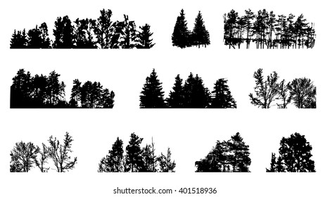 Set of Tree Silhouette Isolated on White Backgorund. Vecrtor Illustration. EPS10
