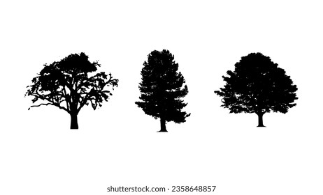Set of tree silhouette on white background