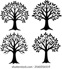 Set of tree silhouette vector illustration