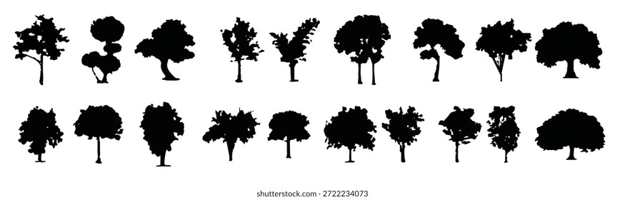 conjunto de árvore silhueta vetor ilustração