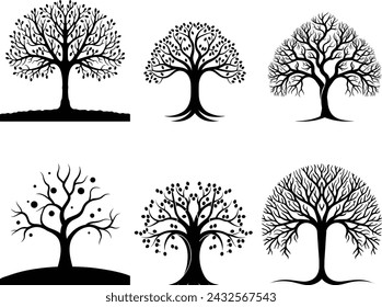 Set of Tree silhouette, vector isolated on white background