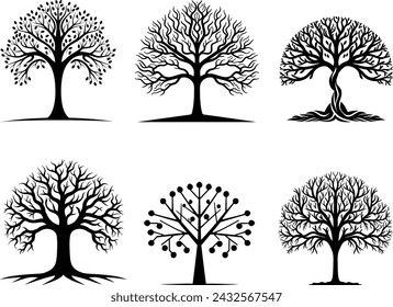 Set of Tree silhouette, vector isolated on white background