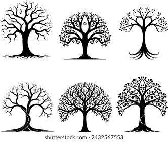 Set of Tree silhouette, vector isolated on white background