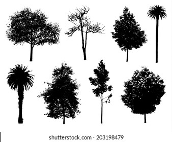 Set of tree silhouettes.