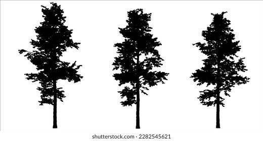 Set of tree silhouettes black color isolated on white background