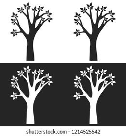 Set of tree silhouettes with branches