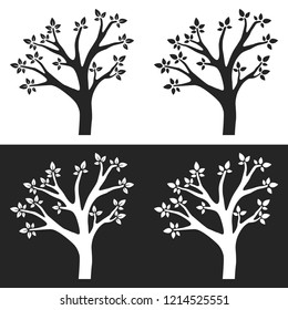 Set of tree silhouettes with branches