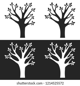 Set of tree silhouettes with branches