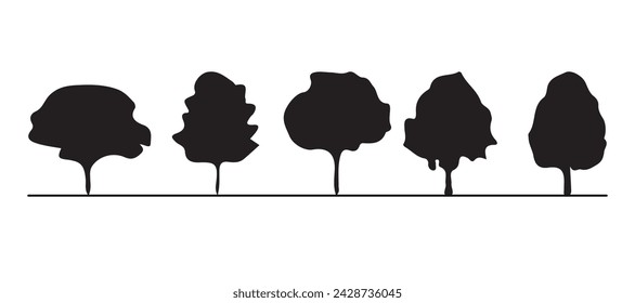 Set of tree silhouettes of different types and shapes isolated on white background. Illustration.