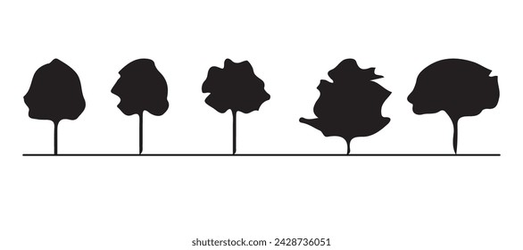 Set of tree silhouettes of different types and shapes isolated on white background. Illustration.