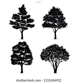 Set of tree silhouettes isolated on white background for landscape design and architectural compositions with backgrounds. Vector illustration.