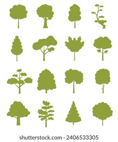 Set of tree silhouettes on white background. Vector Illustration.