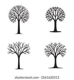 set of tree silhouettes on white background. Vector eps illustration editable icons.