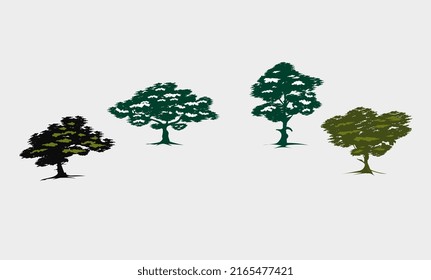 Conjunto de siluetas de árbol esbozadas sobre fondo blanco en el diseño de ilustraciones naturales