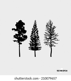 Set of tree silhouettes. Vector illustration.