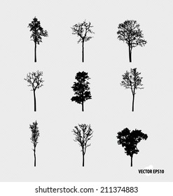 Set of tree silhouettes. Vector illustration.