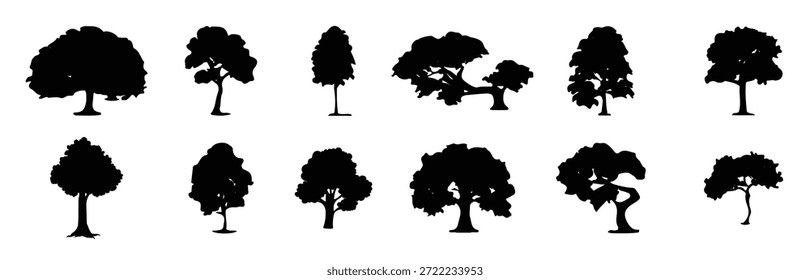 Conjunto de siluetas de árbol Ilustración vectorial