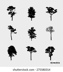 Set of tree silhouettes. Vector illustration.